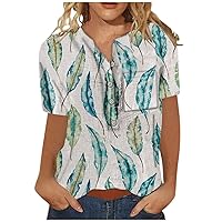 Tank Top for Women Kawaii Printed Short Sleeve V Neck Shirt Comfortable Hiking Womens Vintage Blouse Floral