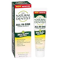 All In One Fluoride Toothpaste, 20% Purified Aloe Vera, Prevents Cavities, Whitens Teeth, Strengthens Tooth Enamel, Removes Plaque, Freshens Breath, Peppermint Twist, 5oz Tube
