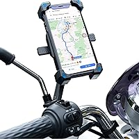 Motorcycle Phone Mount, Quick Release Motorbike Phone Holder Anti Shake Moped Scooter Rearview Mirror Holder Mount Universal for 4.0-6.8 Inch Smartphone - 360° Rotation Adjustable – Blue