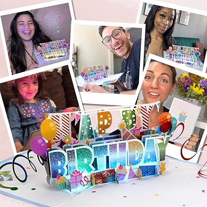 100 GREETINGS Lights & Music Pop Up Happy Birthday Card – Plays Hit Song 'Happy' – Pop Up Birthday Card for Wife, Girlfriend, Mom - Pop Up Birthday Cards for Women – Musical Birthday Cards