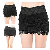 TD Collections Lace Crochet Layered Shorts U.S. Juniors (One Size (S/M), Black)
