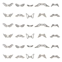 LiQunSweet 100 Pcs 10 Styles Vintage Alloy Fairy Angel Wing Beads Loose Spacer Antique Silver Punk Beads for Wedding Christmas Jewelry Bracelets Gift