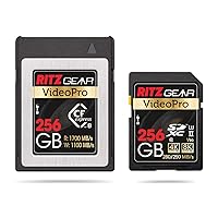 Ritz Gear CFExpress Type B 256GB Card (1700/1100 R/W) Pairs with Nikon, Panasonic, Canon DSLR (Few Nikon Cameras Need a firmware Update to be Compatible W CFexpress)+ Video Pro V90 SD Card 128gb