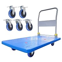 Flatbed Cart, Heavy Duty 1320lbs Capacity Platform Hand Truck 360 Degree Swivel Wheels Foldable Push Hand Cart for Loading and Storage, Blue