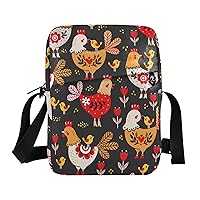 Rooster Chickens Animal Messenger Bag for Women Men Crossbody Shoulder Bag Cell Phone Shoulder Bag Shoulder Handbag with Adjustable Strap for Travel