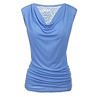 Zeagoo Womens Ruched Cowl Neck Tank Tops Sleeveless Stretch Blouse with Side Shirring