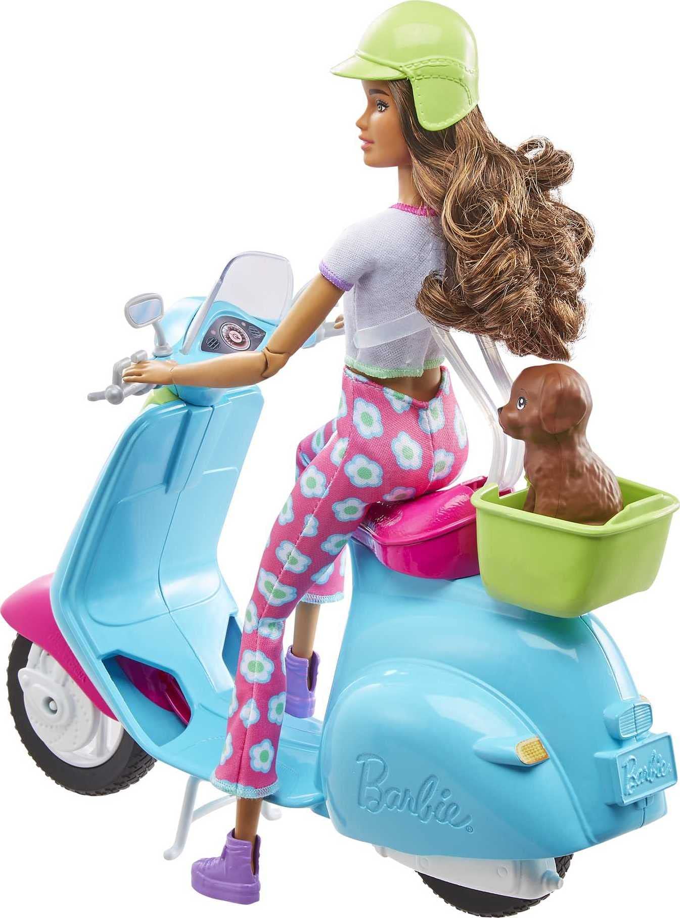 Barbie Fashionistas Doll and Scooter, Travel Playset with Stickers, Pet Puppy and Themed Accessories like Map and Camera (Amazon Exclusive)