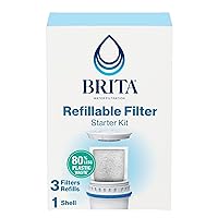Brita NEW Refillable Filter Starter Kit for Pitchers and Dispensers, 80% Less Plastic*, Lasts 2 Months, 1 Filter Shell + 3 Refills
