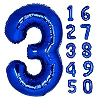 40 Inch Giant Navy Blue Number 3 Balloon, Helium Mylar Foil Number Balloons for Birthday Party, 3rd Birthday Decorations for Kids, Anniversary Party Decorations Supplies (Navy Blue Number 3)