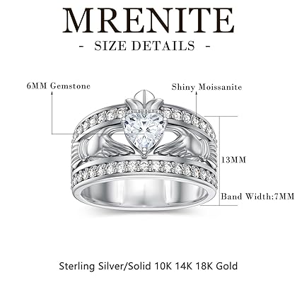 MRENITE Sterling Silver/10K 14K 18K Gold Mens Gemstone Claddagh Ring Irish Claddagh Heart Birthstone Wedding Band for Men Women
