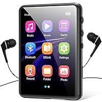 MP3 Player with Bluetooth 5.3, Portable HiFi Lossless Sound Music Player with Speaker, Built-in 64GB Memory, FM Radio, Voice Recorder, E-Book, 2.4 in Full Touchscreen, Supports up to 128GB TF Card
