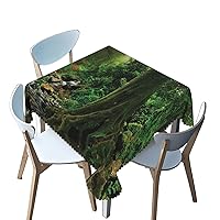 Forest Pattern Square Tablecloth,70x70 Inch,Stain Wrinkle Resistant Reusable Washable Print Square Table Clothes,for Kitchen Camping Birthday Dining Dinner Outdoor(Green)