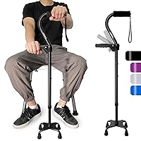 Quad Walking Cane Foldable Adjustable Portable Stick Men & Women and Seniors - Lightweight & Sturdy with 4-Pronged Base for Extra Stability Balance,Self Standing Gifts for mom Dad