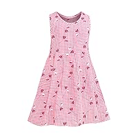 Summer New Pink Plaid Flower Print Sleeveless Round Neck Girls' Fashion Casual Strap Dress Kids Outfit
