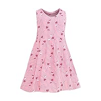 Children Girls Sleeveless Plaid Flower Print Dress Round Neck Summer Casual Dress Girls Holiday Party Sundress