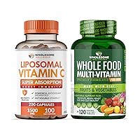 Liposomal Vitamin C Capsules (200 Pills 1500mg Buffered) High Absorption VIT C + Whole Food Multivitamin for Men - Natural Multi Vitamins, Minerals, Organic Extracts Bundle