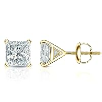 IGI Certified 2 Carat Princess Cut Lab Grown Diamond Square Stud Earrings for Women in 14k Gold (E-F, VS, 2 cttw) 4-Prong Martini Setting Screw Back Studs by Diamond Wish