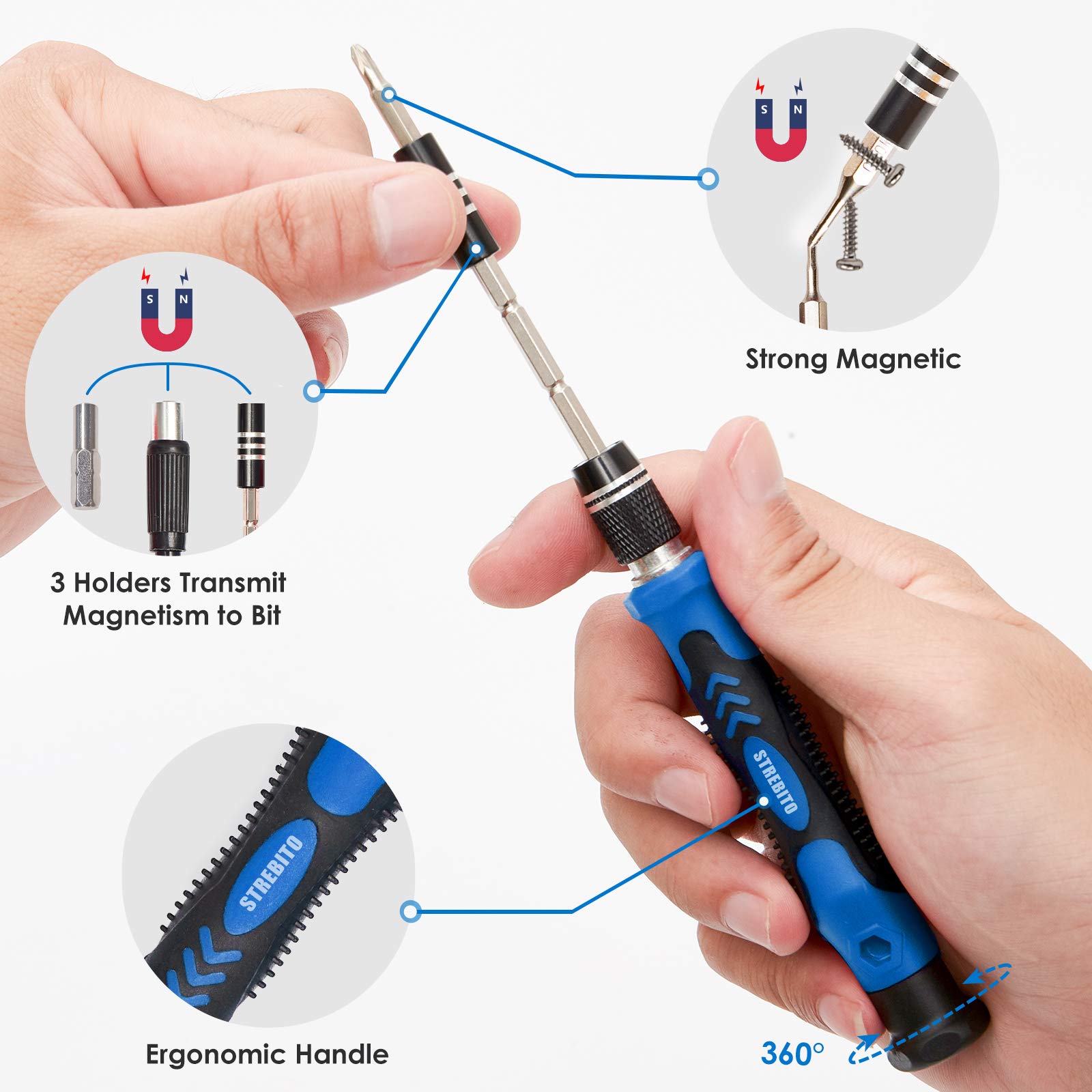 142-Piece Electronics Precision Screwdriver with 120 Bits Magnetic Repair Tool Kit for iPhone, MacBook, Computer, Laptop, PC, Tablet, PS4, Xbox, Nintendo, Console Blue&Red