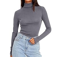 Womens Long Sleeve Tops Fall Winter Basic Solid Color Mock Turtleneck Slim Fit Soft Layer Thermal Underwear Top Shirt