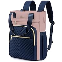 LOVEVOOK Laptop Backpack for Women, 17.3 Inch Work Business Laptop Bag, Wide Top Open Teacher Nurse Bag with USB Port, Waterproof Computer Backpack Purse for travel, Blue-Pink
