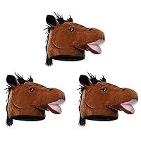 Unisex Plush Horse Head Hats, 3 Pieces - Western Costume Accessories, Farm Themed Party Supplies, Crazy Animal Headwear, Dress-Up Accessories, Derby Day Novelty Caps