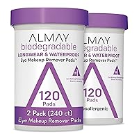 Almay Biodegradable Makeup Remover Pads, Longwear & Waterproof, Hypoallergenic, Fragrance-Free, Dermatologist & Ophthalmologist Tested, 120 count (Pack of 2)
