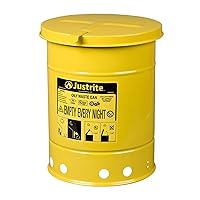 Justrite 09111 Galvanized Steel Oily Waste Safety Can with Hand Operated Cover, 6 Gallon Capacity, Yellow, 11-7/8