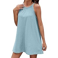 Short Beach Dresses for Women Sundresses for Women 2024 Solid Color Sexy Fashion Texture Loose Fit with Sleeveless Halter Summer Dresses Light Blue XX-Large
