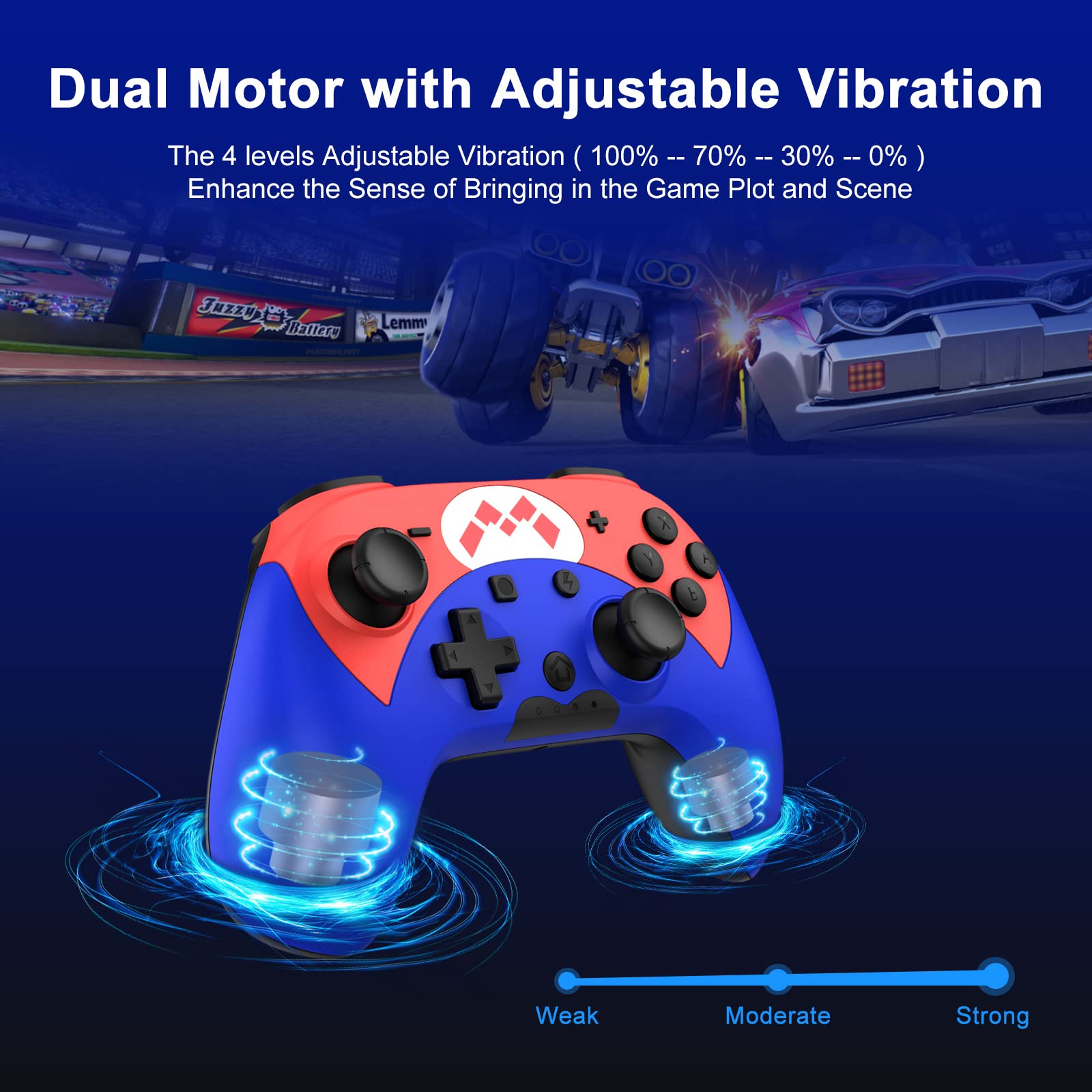 Wireless Controller for Switch/Switch Lite/Switch OLED,Remote Controller with Turbo, Motion,Vibration Function,Wake up,Blue&Red