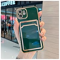 Plating Wallet Phone Case for iPhone 13 Pro Max 11 12 Mini Case with Card Holder Anti-Fall Shockproof Camera Protective Electroplated Case,Green,13