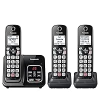 Cordless Phone with Answering Machine, Advanced Call Block, Bilingual Caller ID and Easy to Read High-Contrast Display, Expandable System with 3 Handsets - KX-TGD833M (Metallic Black)
