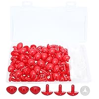 ARTCXC 50Pcs 12x16mm Red D-Shaped Plastic Safety Nose Solid Foot Safety Nose with Threads Crafts Noses with Washers for Doll, Puppet, Plush Animal Hand Making Craft