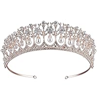 Crownguide Crystal Rhinestone Queen Bride Tiara Crown for Women Girls Headdress Vintage Bridal Birthday Prom Wedding Tiaras and Crowns Hair Jewelry Accessories Rose Gold
