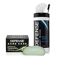 Defense Acne Care Bar Soap 4.2oz (Pack of 2) | 2% Salicylic Acid, Tea Tree &mEucalyptus Oils + Oatmeal and Tea Tree Body Wipes (40 Count)