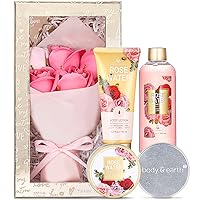 Mothers Day Gifts Basket Spa Set for Mom - Spa Gift Baskets for Women, 5 Piece Bath Set with Rose Scented Shower Gel, Body Scrub, Body Lotion, Hand Soap