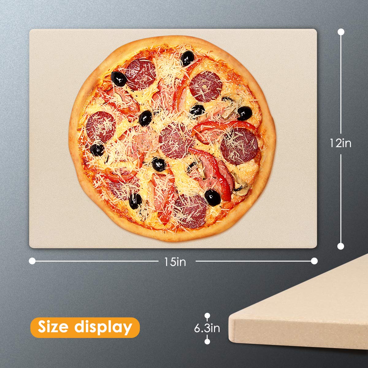 Pizza Stone, Engineered Tuff Cordierite Durable, Heavy Duty Ceramic, Baking Stone, Pizza Pan, Perfect for Oven, BBQ and Grill, Thermal Shock Resistant, Durable and Safe, 15x12 Inch Rectangular