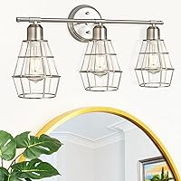 SHINE HAI 3-Light Bathroom Vanity Light Fixture, Industrial Brushed Nickel Wall Sconce with Metal Cage, Farmhouse Wall Light Fixture, Vintage Wall Lamp for Dressing Table, Mirror Cabinets, Kitchen