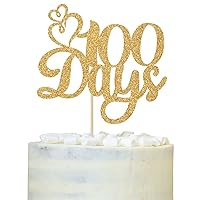 100 Days Cake Topper, Happy 100 Days Anniversary, Happy Birthday Baby Shower Party Decorations Supplies Gold Glitter