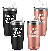 Gtmileo Thank You Gifts, 4 Pack Thank You for Being Awesome Stainless Steel Insulated Travel Tumbler, Appreciation Christmas Gifts for Men Women Coworker Employee Teacher Friend(20oz, Rose Gold&Black)