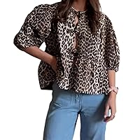 Cute Going Out Tops Puff Sleeve Leopard Print Tops for Women Trendy Tops for Women 2024 Y2k Top