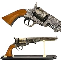 MASTER USA - Decorative Western Revolver with Display Stand 13-inches Overall, Style Navy Ornate Engravings on Body SMB-110 Decorative, Collectible, Cosplay