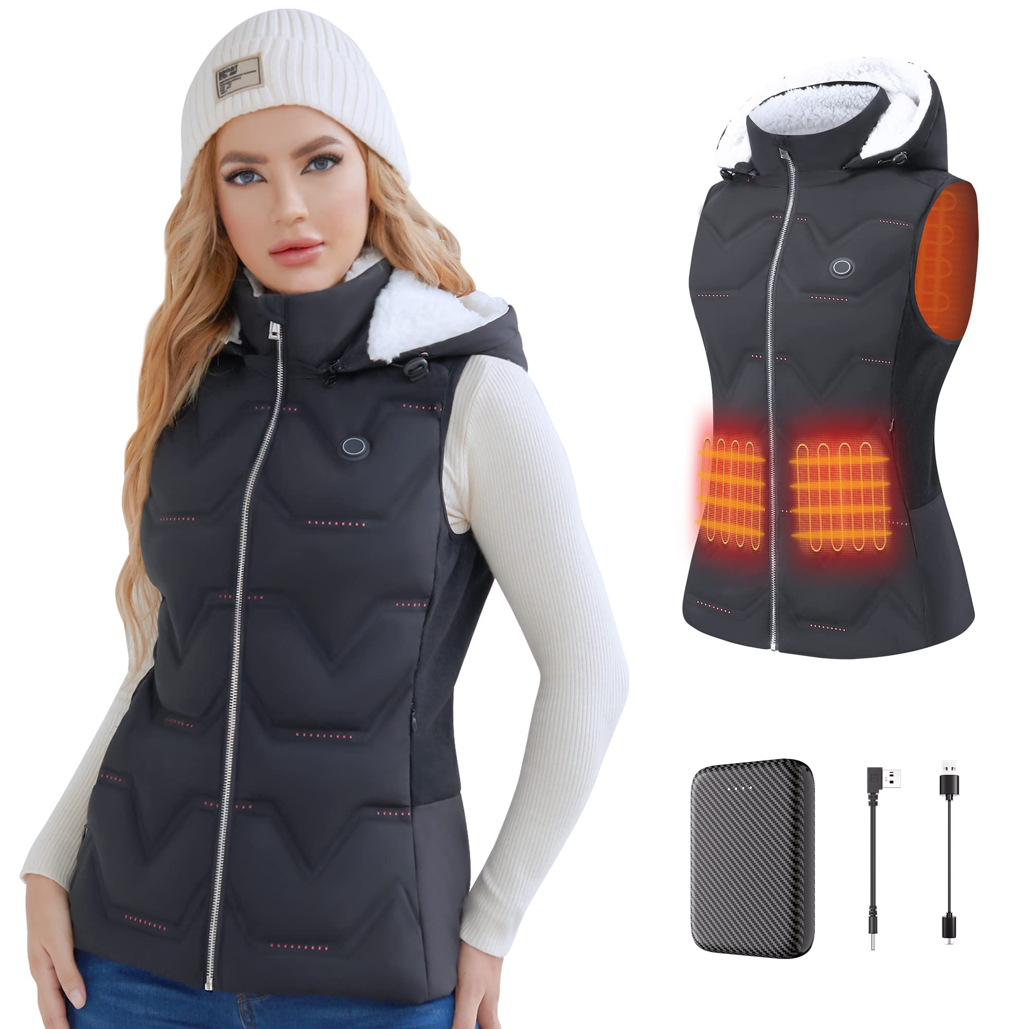 Heated Vest for Women, Electric Heated Vest with Hood and Battery Pack Included