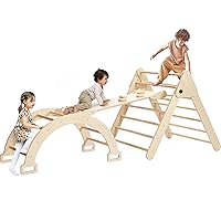 4 in 1 Pikler Triangle Set, Foldable Climbing Triangle Ladder Toys with Ramp for Sliding or Climbing, Wooden Safety Sturdy Kids Play Gym, Indoor Outdoor Playground Climbing Toys for Toddlers