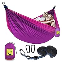 Camping Hammock Double Portable Hammocks Camping Accessories and Camping Gear,Great for Hiking,Outdoor,Beach,Camping, Purple & Pink, Large