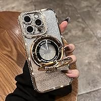 Magnetic Kickstand (Glitter Lens Protector ) Case for iPhone 14 Pro Max (Compatible with Magsafe ) ( Bling Diamond ) Cover Sparkly Shiny Rhinestone Glitter Cases (color1,for iPhone 14 Pro)