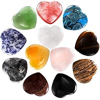 ZEAYEA 12 Pcs 1 Inch Heart Shaped Stones, Natural Heart Love Worry Stones, Chakra Healing Crystal Set for Balancing Reiki Healing Meditation Massage Energy Yoga and Decoration, 12 Colors
