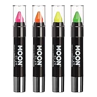 Moon Glow - Blacklight Neon Face Paint Stick / Body Crayon makeup for the Face & Body - Pastel set of 4 colours - Glows brightly under blacklights