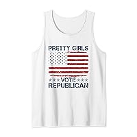 Pretty Girls Vote Republican American Flag Funny Patriotic Tank Top