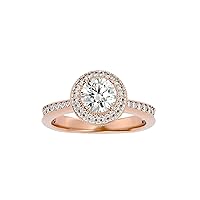 Certified 18K Gold Ring in Round Cut Moissanite Diamond (1.18 ct) Round Cut Natural Diamond (0.41 ct) With White/Yellow/Rose Gold Engagement Ring For Women