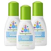 Babyganics Foaming Dish & Bottle Soap for Travel, Fragrance Free, Plant-Derived Cleaning Power, Removes Dried Milk, Packaging May Vary, 3.38 Fl Oz (Pack of 3)